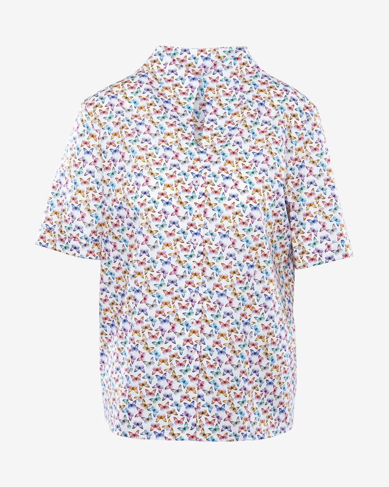Sommerbluse_bunt_413014_Mandira BLUSE MIT KELCHKRAGEN