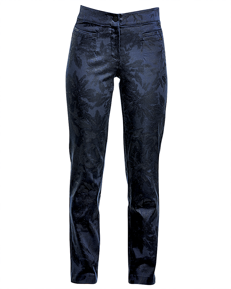 Hose_jeans_blau_schwarz-Muster_405090 ELASTICHE JEANS L MIT BLÄTTERDRUCK
