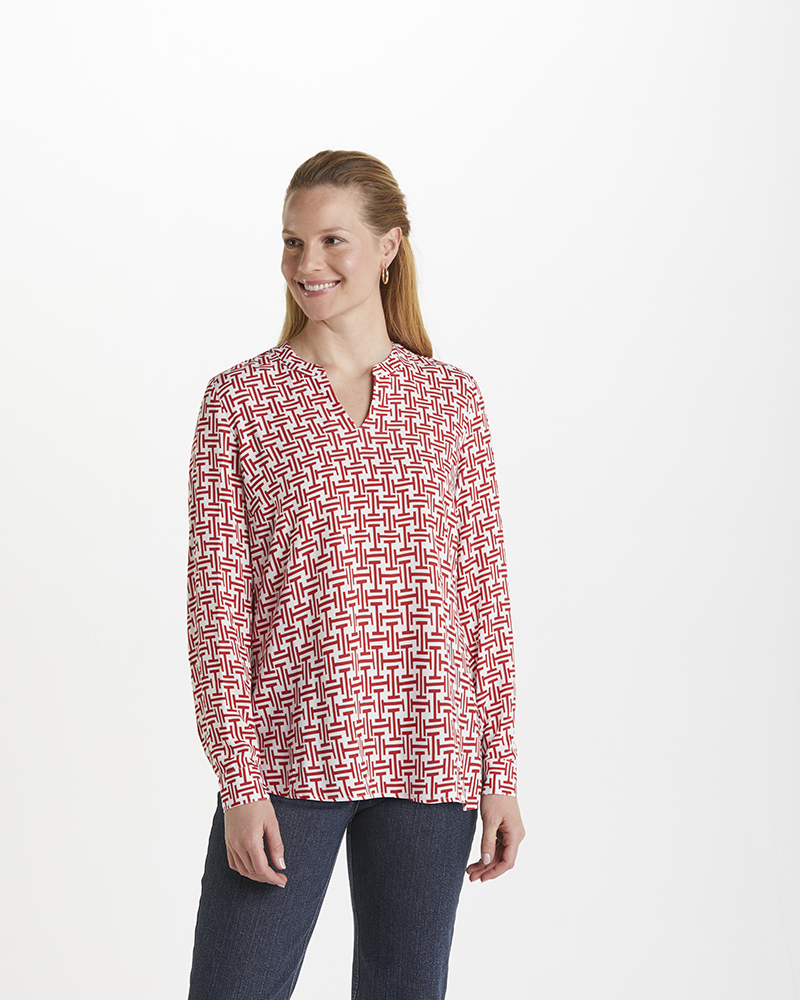 Bluse_rot_gemustert_421045_Tine_vorn TUNIKABLUSE MIT KELLERFALTE