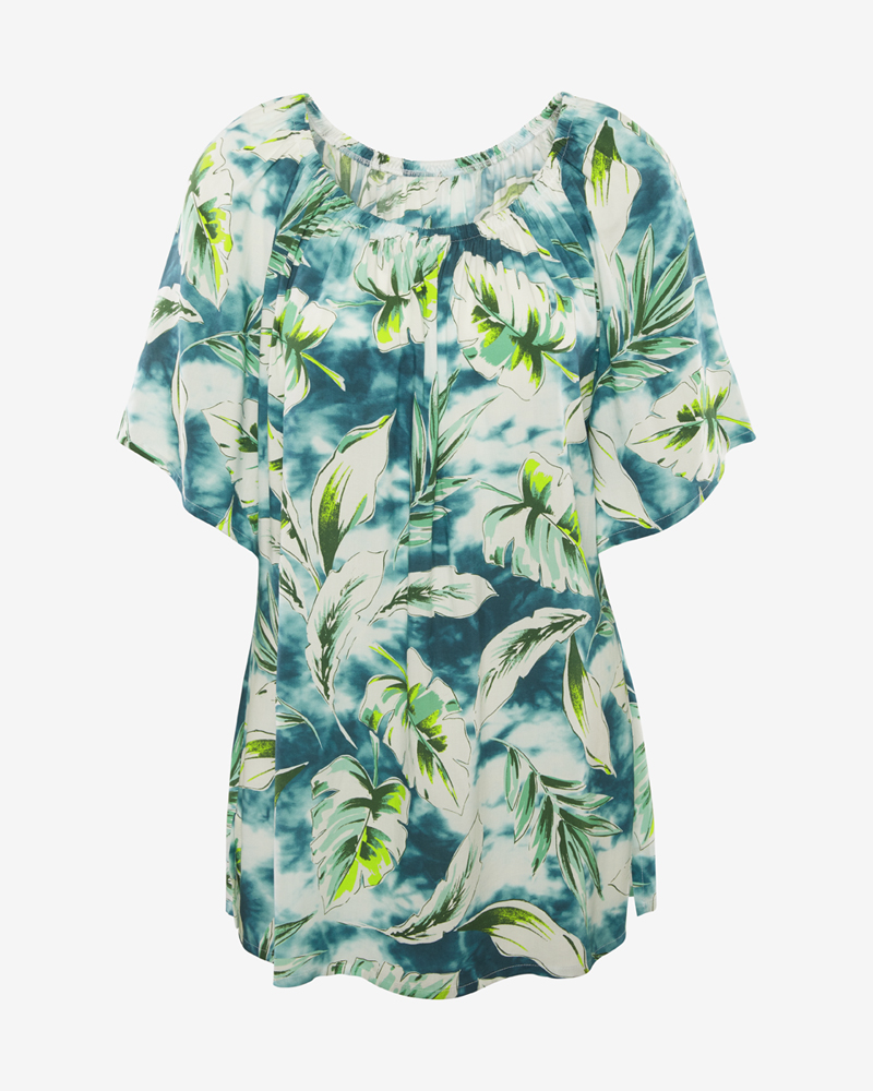 Longbluse_gr-n_gemustert_413011_Fidschi LONGBLUSE MIT CARMENAUSSCHNITT