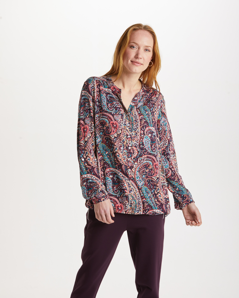 Bluse_petrol_gemustert_421080_Diana_vorn VISKOSEBLUSE