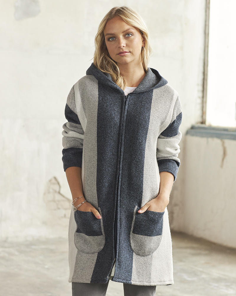 Alpaka Long Cardigan Damen Mit Kapuze Kapuzen Strickjacke Set