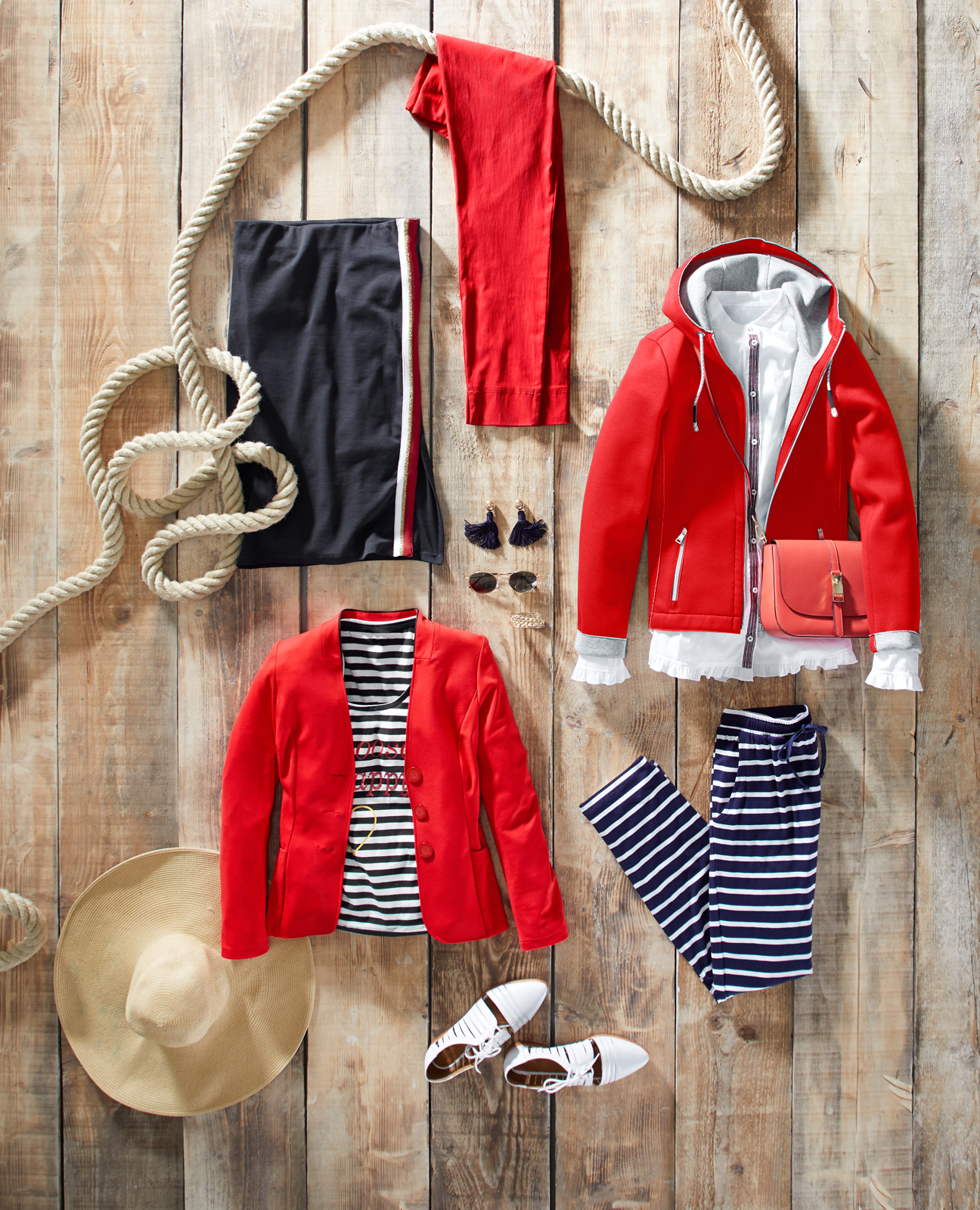 ROCK-marine-381120_HOSE-rot-382010_JACKE-381032_BLUSE-weiss-371107_HOSE-marine-gemustert-381074_BLAZER-rot-382046 BLAZER MIT STEHKRAGEN