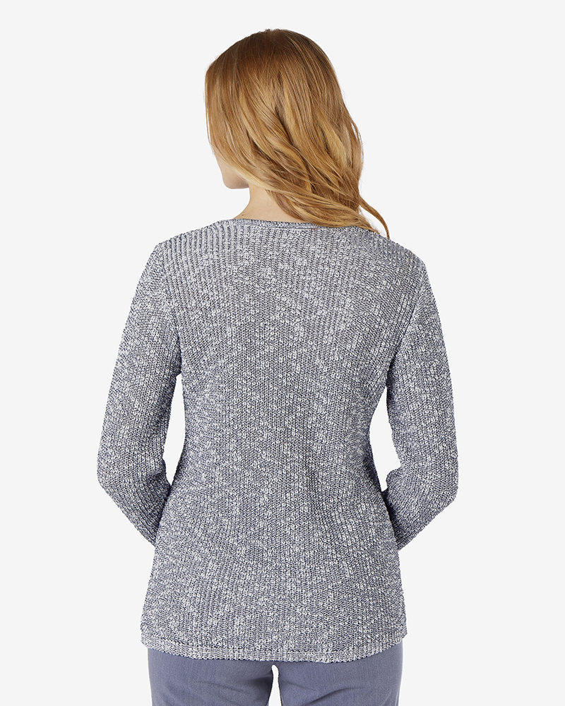 Pulli_blau_natur_meliert_hinten_411104_Sina NACHHALTIGER GROBSTRICKPULLI