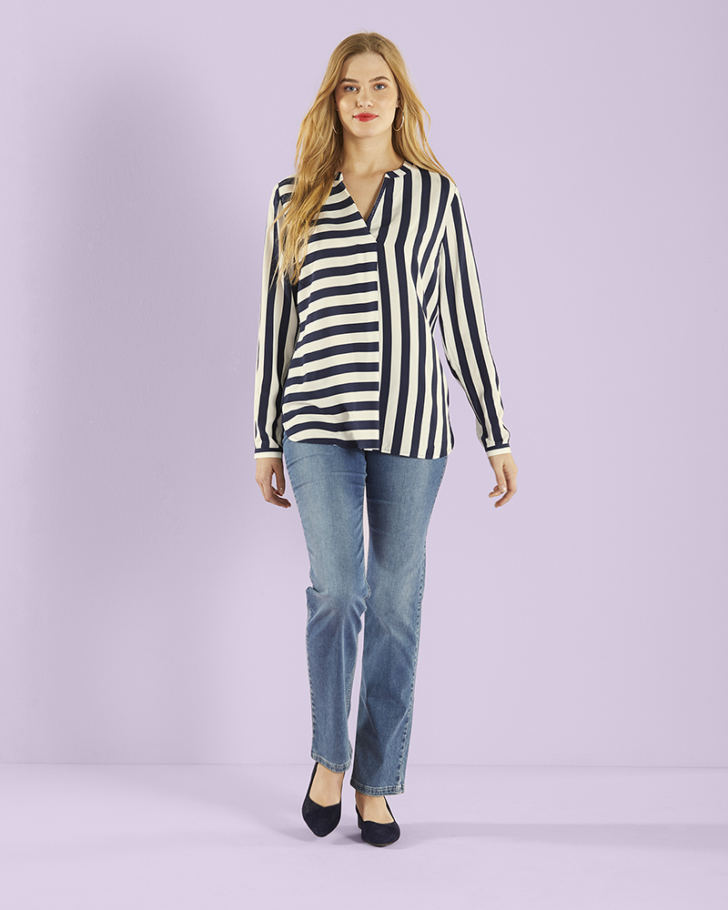 BLUSE-marine-gemustert-411034_JEANS-blau-411111 LEGERE STREIFENBLUSE AUS VISKOSE