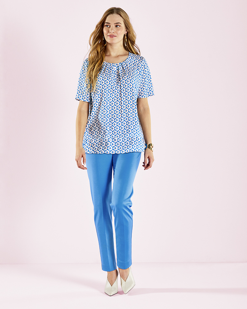 BLUSE-blau-gemustert-411113_HOSE-blau-411125 HOCHWERTIGE JERSEYHOSE L
