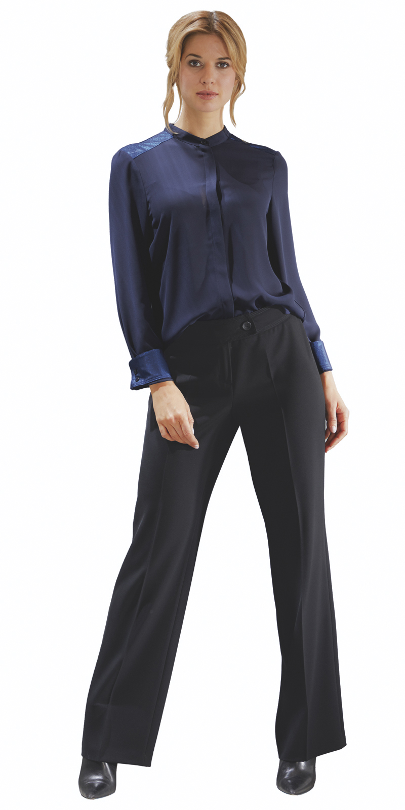 Bluse-blau_Marlenehose-schwarz_391130-391081_38233 EDLE BLUSE AUS VISKOSE