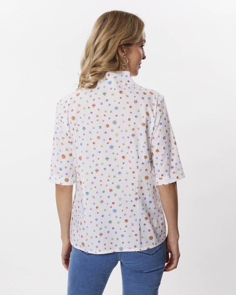 KELCHKRAGEN-BLUSE MIT MINIMAL-DESSIN