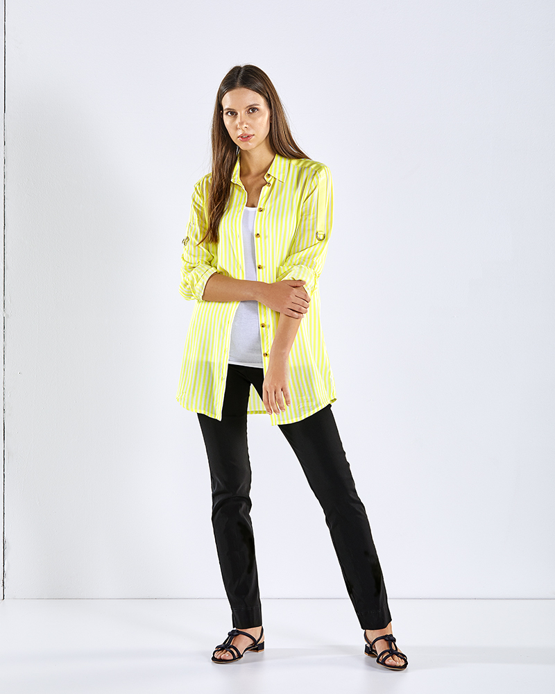 BLUSE-gelb_gestr-411084_HOSE-schwarz-1250-411129 SCHLUPFHOSE N IN 2 FARBEN