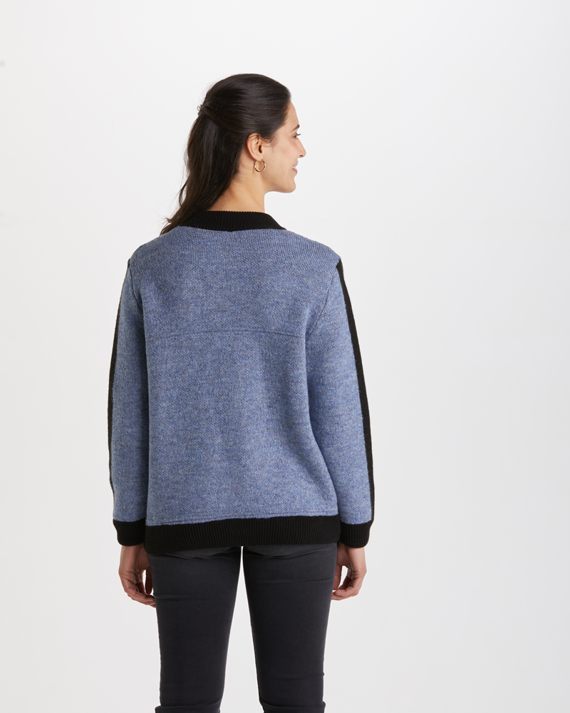 Strickjacke_blau_melange_421082_Ela_hinten STRICKJACKE MIT STEHKRAGEN
