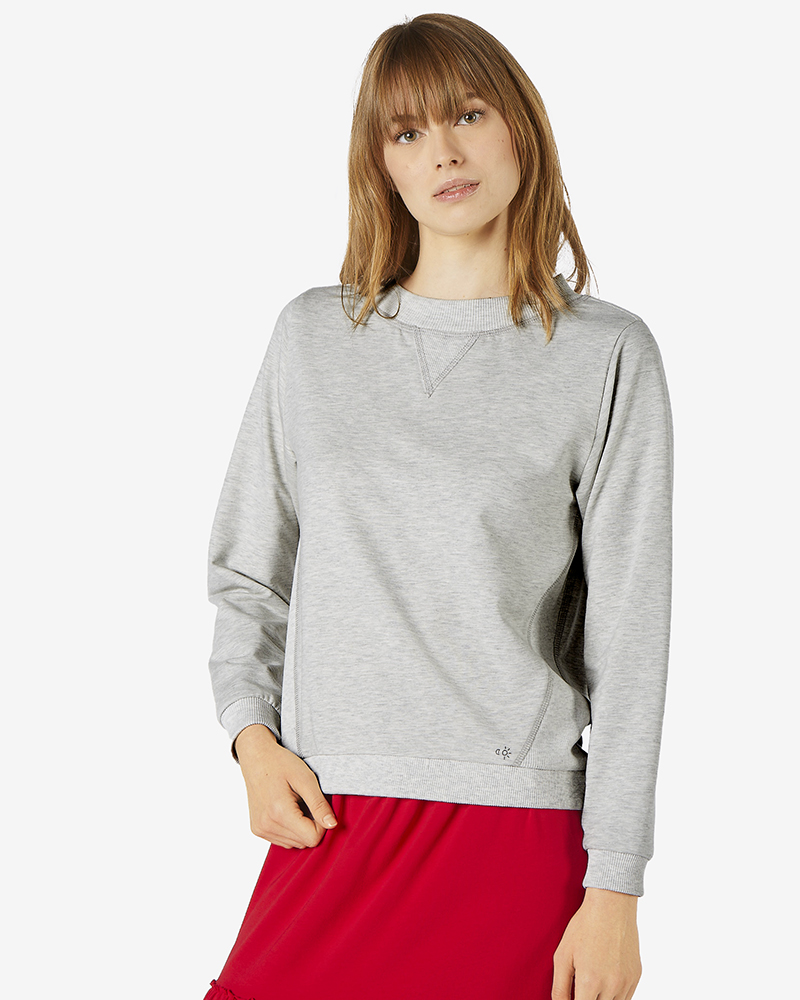 Sweatshirt_grau_meliert_411100_Inez SWEATSHIRT IM MATERIALMIX