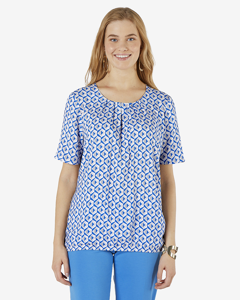 Bluse_blau_gemustert_411113_Beke LOCKERE HALBARM-BLUSE