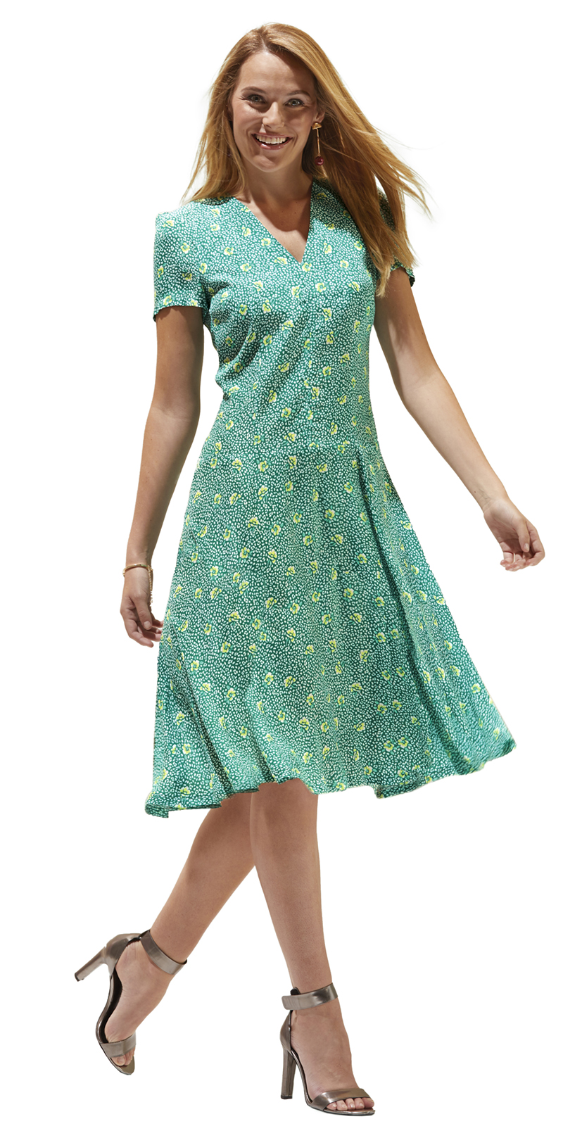 KLEID-gruen-gemustert-401022 AUSGESTELLTES SOMMERKLEID