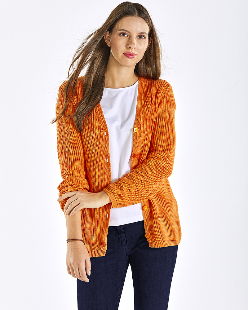 STRICKJACKE-orange-0606-411063 NACHHALTIGER CARDIGAN IN 2 FARBEN
