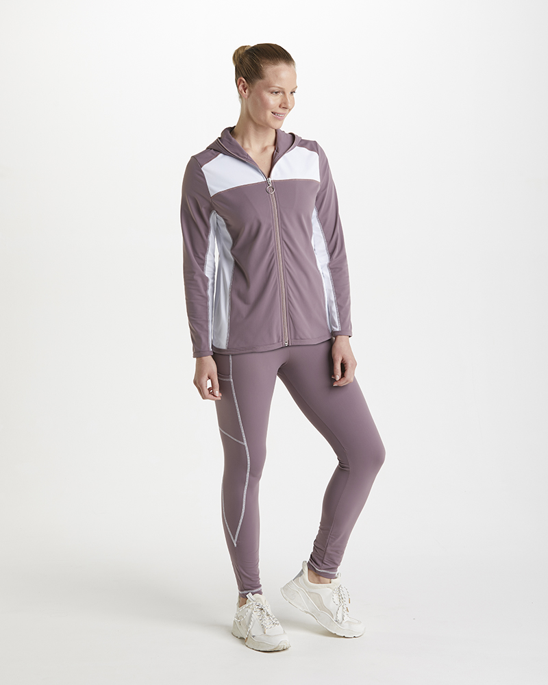 Jacke_mauve_weiss_421167_Maggi-Leggin_mauve_weiss_421166_Haditha SPORTLEGGING N IN COLOR-BLOCKING