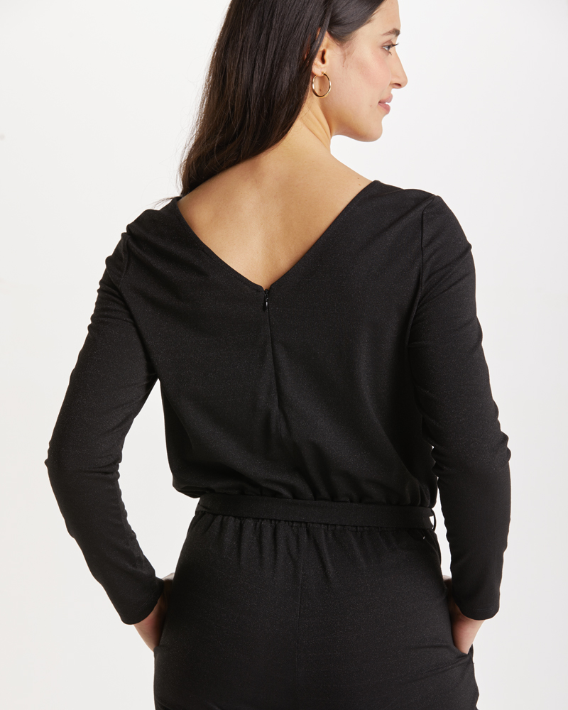 Overall_schwarz_gl-nzend_421171_Ela_Detail MODISCHER JUMPSUIT VON SUNA