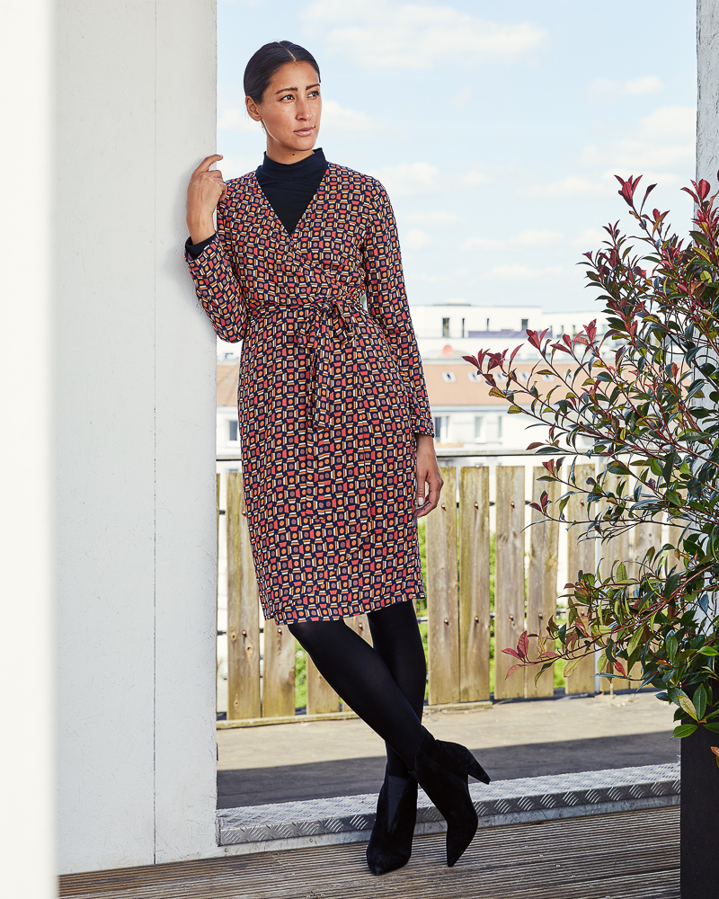 KLEID-gemustert-406021 STEHKRAGEN-SHIRT ÖKO-TEX-ZERTIFIZIERT
