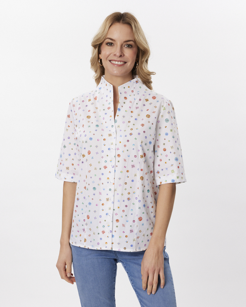 KELCHKRAGEN-BLUSE MIT MINIMAL-DESSIN