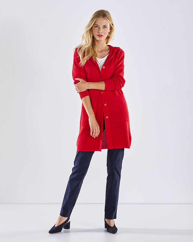 MANTEL-rot-411145_HOSE-marine-1529-411131 NACHHALTIGER STRICKMANTEL