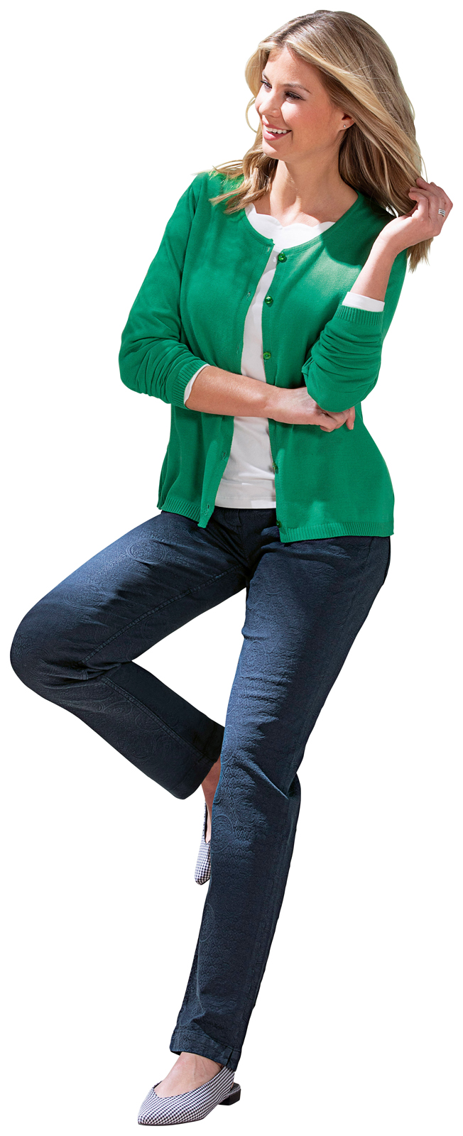 JACKE-gruen-381068_HOSE-marine-381050 BASIC-STRICKJACKE IN 2 FARBEN