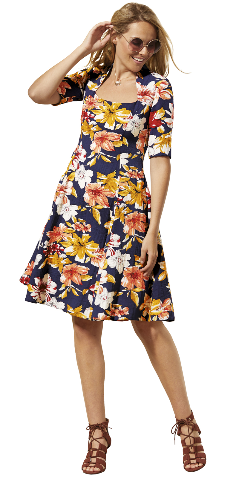 KLEID-blau-gemustertKleid-mit-Blumen-411139 SOMMERLICHES BLUMENKLEID