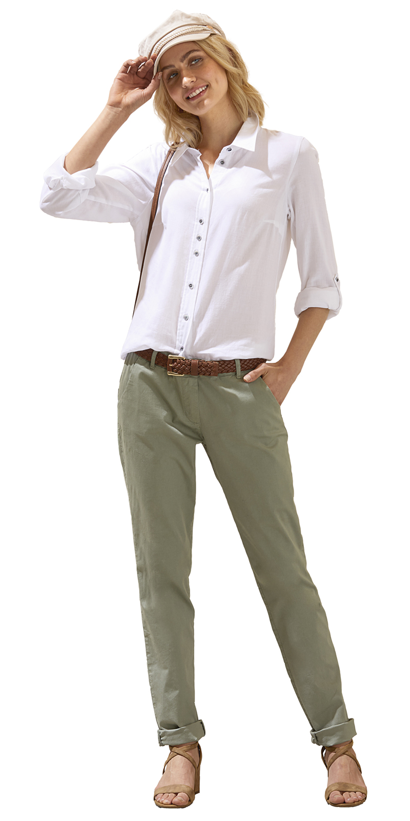 BLUSE-weiss-391077_401146_HOSE-gruen-401090 HEMDBLUSE AUS BAUMWOLLE