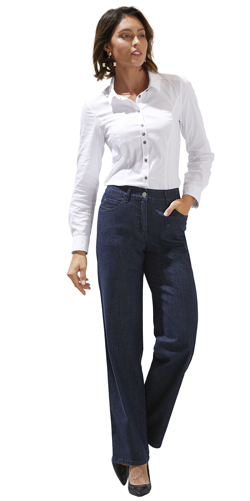 BLUSE-weiss-401100_JEANS-dark-stoned-401045 EXTRAWEITE JEANS N