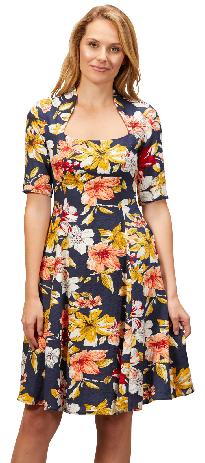 Kleid-mit-Blumen-411139_Anschnitt-vorne SOMMERLICHES BLUMENKLEID